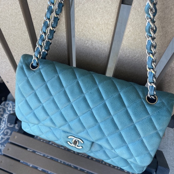 Chanel jumbo flap bag caviar double flap turquoise - Picture 10 of 17